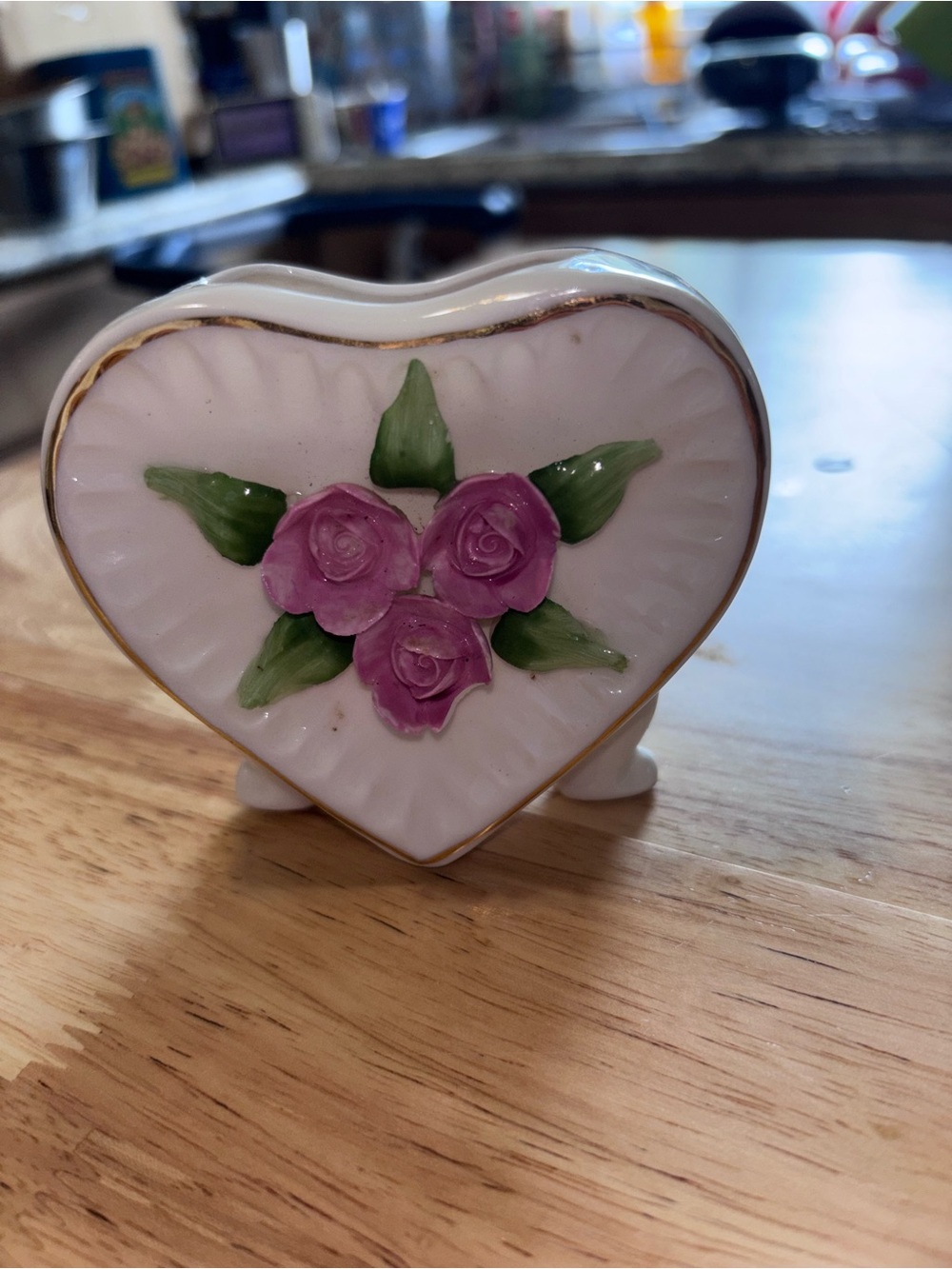 Porcelain Heart candle with Pink Rose Appliqué